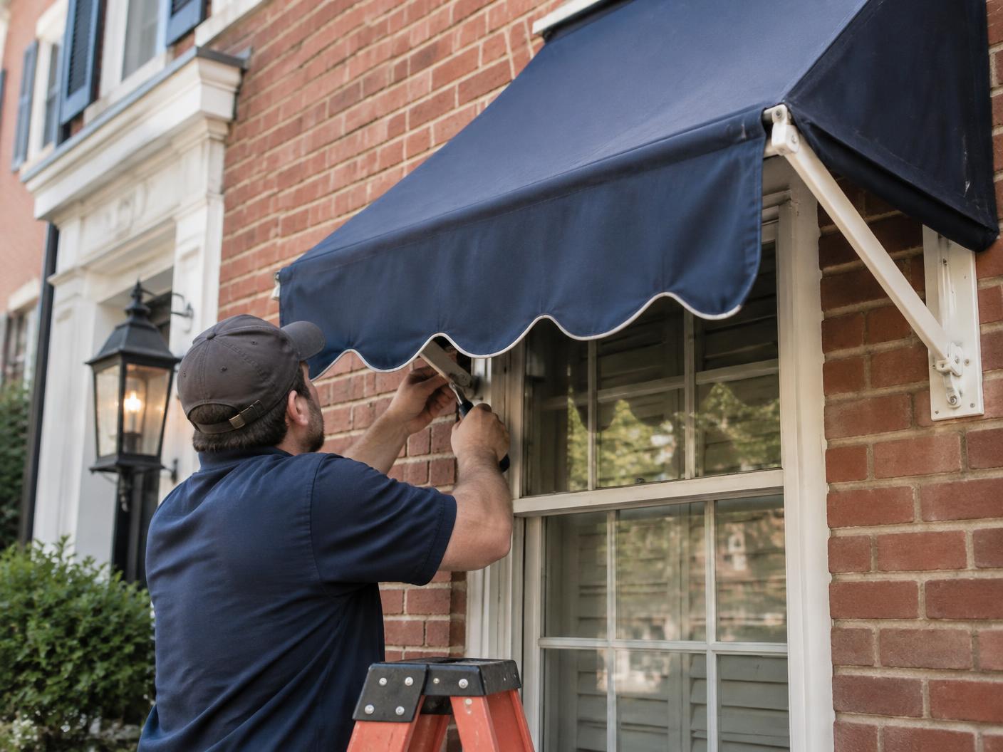 Technician repairing an awning