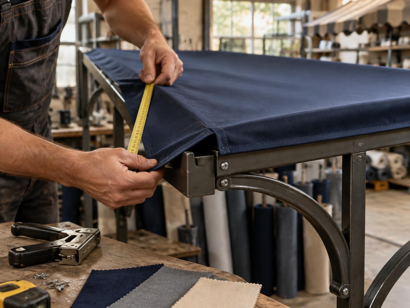 Custom canopy fabric fitted by hand